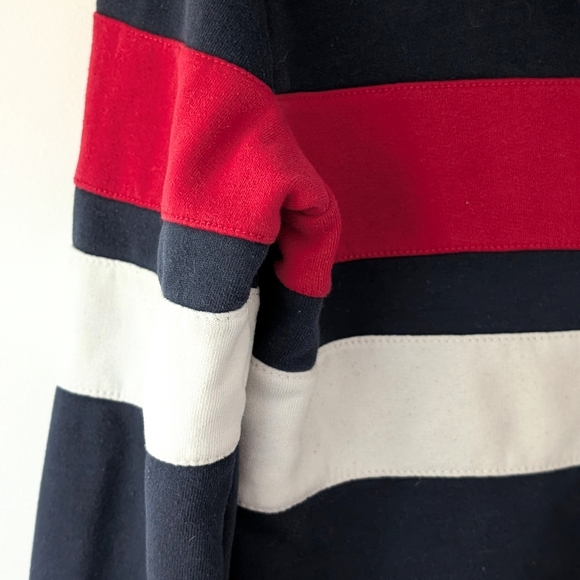 Hollister Women's Navy and Red Striped Hoodie - Picture 6 of 9